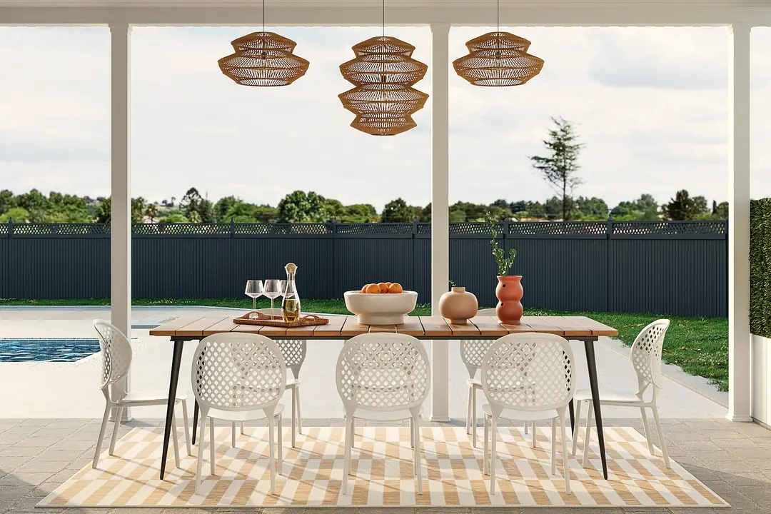 Comedor exterior junto a la piscina